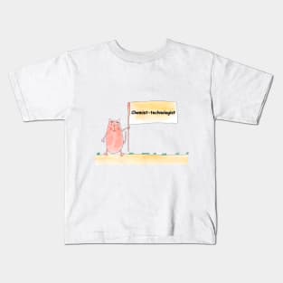 Chemist-technologist. Profession, work, job. Cat shows a banner with the inscription. Watercolor illustration. A gift for a professional Kids T-Shirt